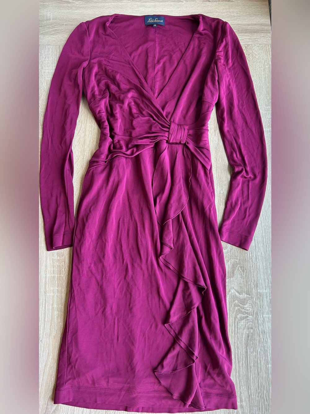 Luisa Spagnoli Wine Long-Sleeve Wrap Dress with Side Ruffle Plum Berry L 12